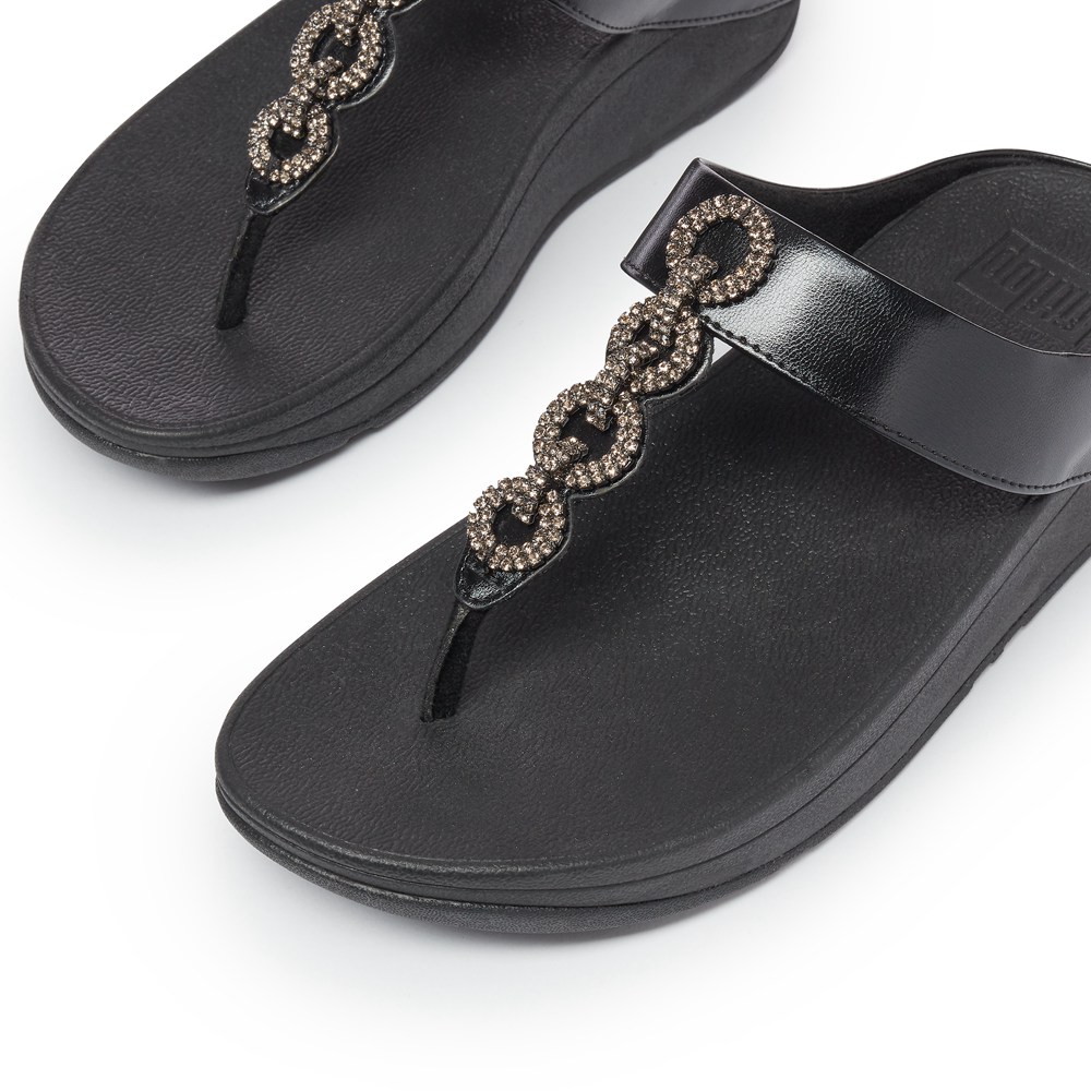 Fitflop Womens Sandals Black - Fino Sparkle Toe-post - 96DPSZYRC